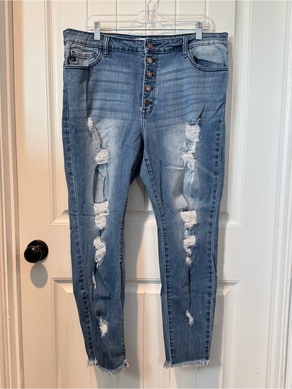 KanCan Light Blue Distressed Button Fly Skinny Jeans